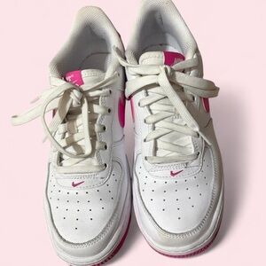 Nike White and Pink Air Force 1 Shoes